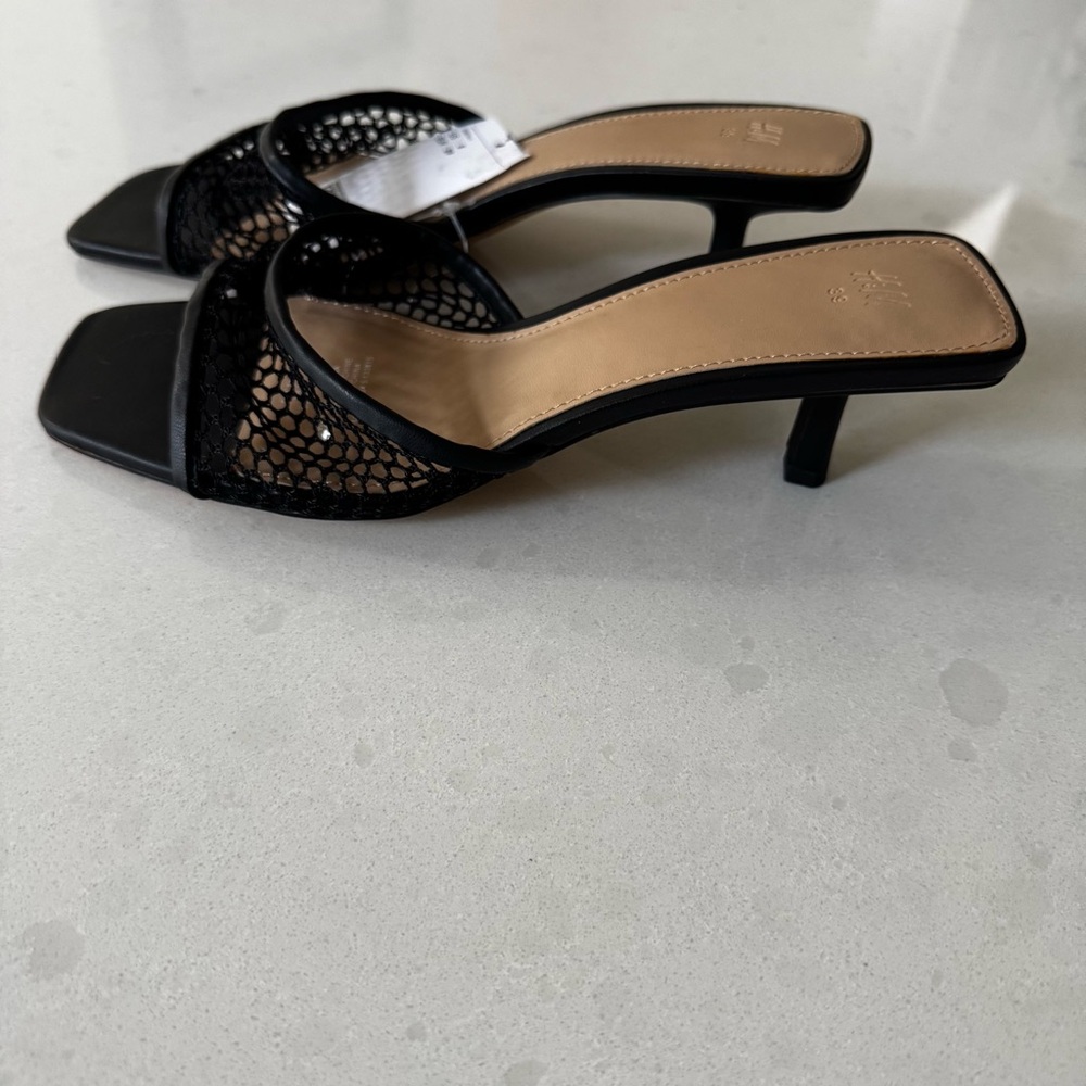 H&M Black and Tan Kitten Heel Mules